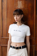 Rib Embroidered Logo Tee – White