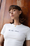 Rib Embroidered Logo Tee – White