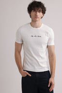 Rib Embroidered Logo Tee – White