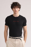 Rib Embroidered Logo Tee – Black