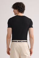 Rib Embroidered Logo Tee – Black